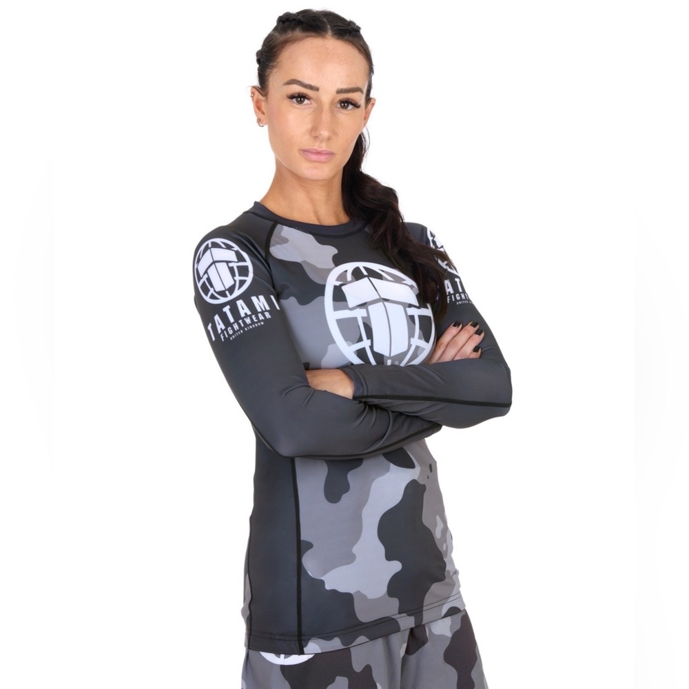 Tatami Fight Wear Camo Rashguard size S Black/Gray Martial Arts Active Athletic